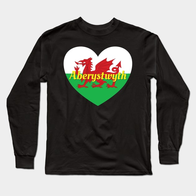 Aberystwyth Wales UK Wales Flag Heart Long Sleeve T-Shirt by DPattonPD